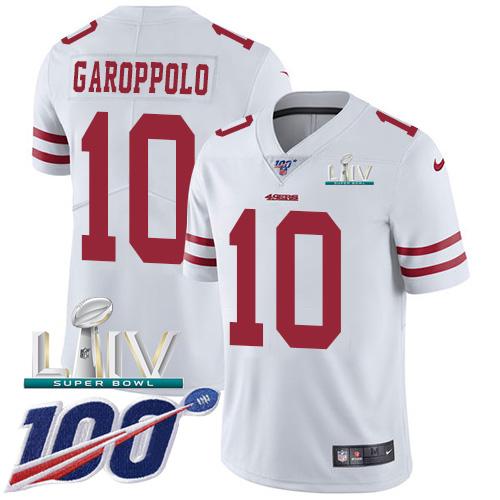 Nike 49ers #10 Jimmy Garoppolo White Super Bowl LIV 2020 Stitched NFL 100th Season Vapor Limited Jersey