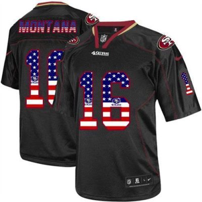 Nike 49ers #16 Joe Montana Black Stitched NFL Elite USA Flag Fashion Jersey