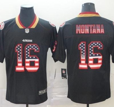 Nike 49ers #16 Joe Montana Black Stitched NFL Limited Rush USA Flag Jersey