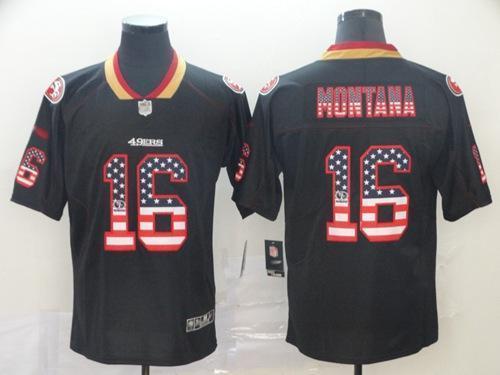 Nike 49ers #16 Joe Montana Black Stitched NFL Limited Rush USA Flag Jersey