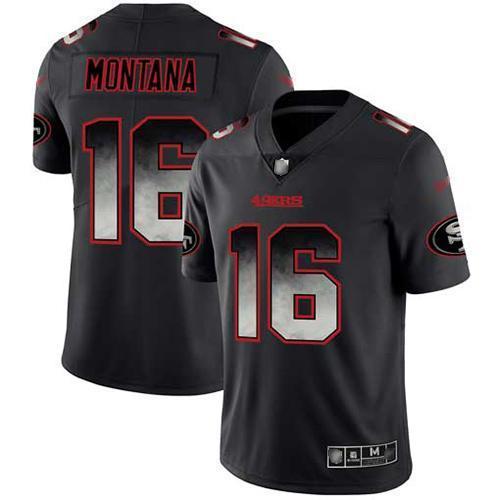 Nike 49ers #16 Joe Montana Black Stitched NFL Vapor Untouchable Limited Smoke Fashion Jersey