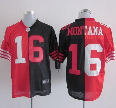 Nike 49ers #16 Joe Montana Black/Red Stitched NFL Elite Split Jersey
