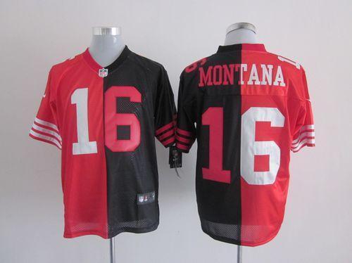 Nike 49ers #16 Joe Montana Black/Red Stitched NFL Elite Split Jersey