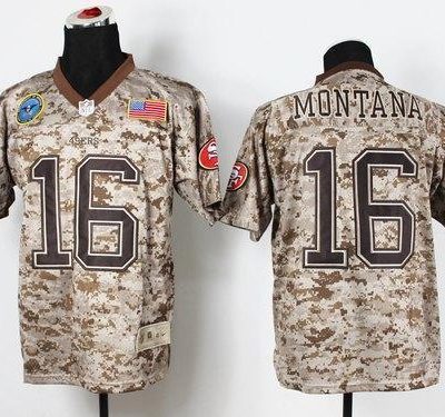 Nike 49ers #16 Joe Montana Camo Stitched NFL New Elite USMC Jersey