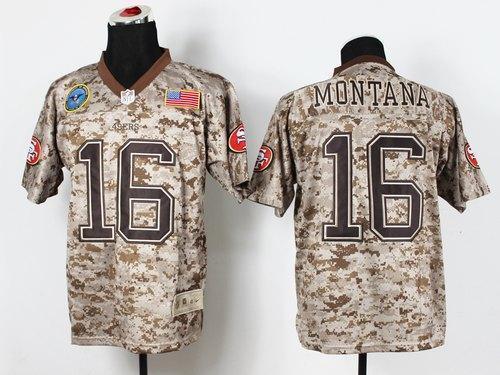 Nike 49ers #16 Joe Montana Camo Stitched NFL New Elite USMC Jersey