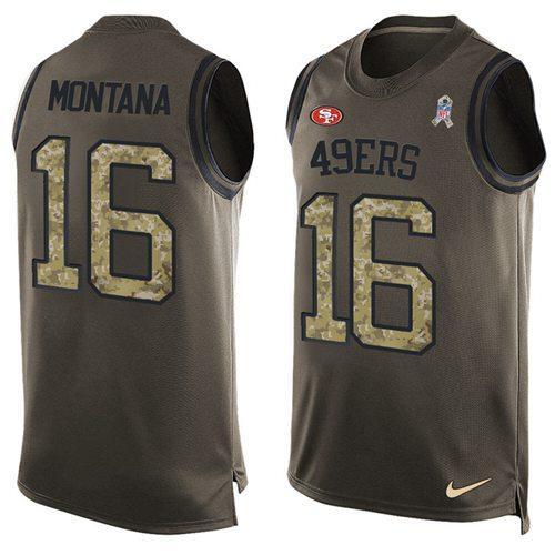 Nike 49ers #16 Joe Montana Green Stitched NFL Limited Salute To Service Tank Top Jersey