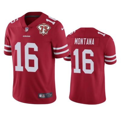 Nike 49ers #16 Joe Montana Red 75th Anniversary Stitched NFL Vapor Untouchable Limited Jersey