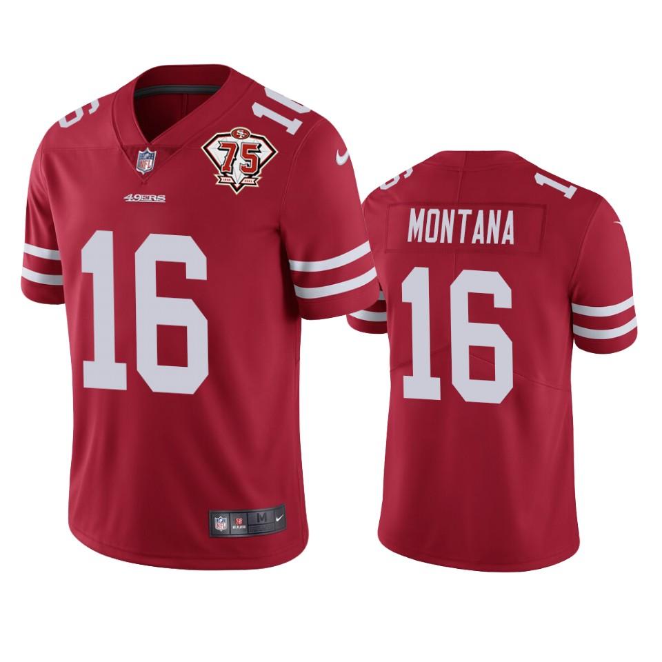 Nike 49ers #16 Joe Montana Red 75th Anniversary Stitched NFL Vapor Untouchable Limited Jersey