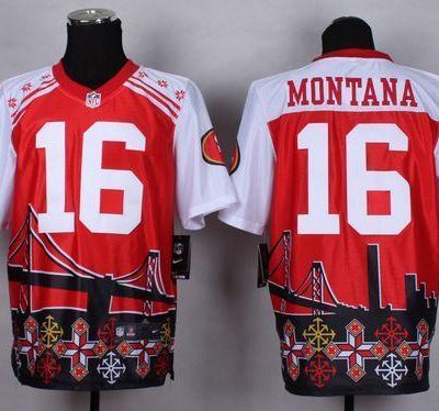 Nike 49ers #16 Joe Montana Red Stitched NFL Elite Noble Fashion Jersey
