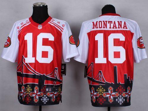 Nike 49ers #16 Joe Montana Red Stitched NFL Elite Noble Fashion Jersey