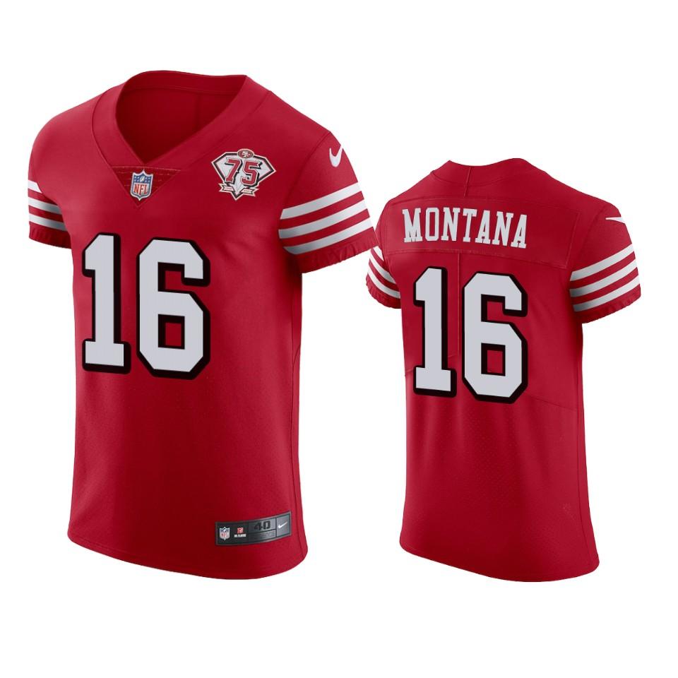 Nike 49ers #16 Joe Montana Red Rush 75th Anniversary Stitched NFL Vapor Untouchable Elite Jersey
