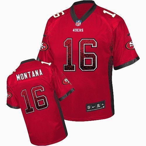 Nike 49ers #16 Joe Montana Red Team Color Stitched NFL Elite Drift Fashion Jersey