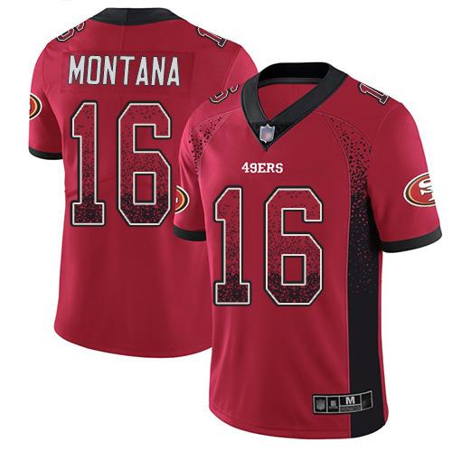 Nike 49ers #16 Joe Montana Red Team Color Stitched NFL Limited Rush Drift Fashion Jersey