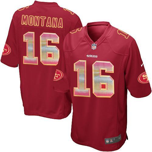 Nike 49ers #16 Joe Montana Red Team Color Stitched NFL Limited Strobe Jersey