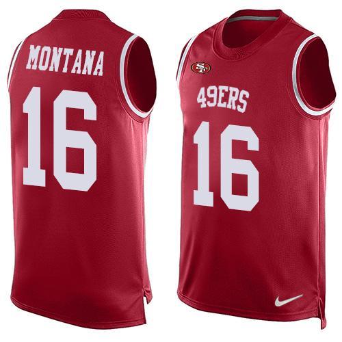 Nike 49ers #16 Joe Montana Red Team Color Stitched NFL Limited Tank Top Jersey