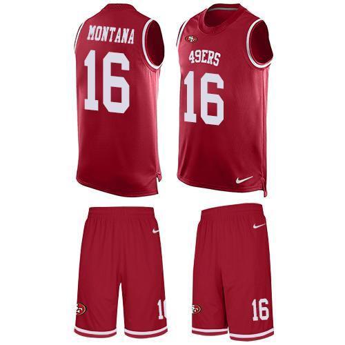 Nike 49ers #16 Joe Montana Red Team Color Stitched NFL Limited Tank Top Suit Jersey