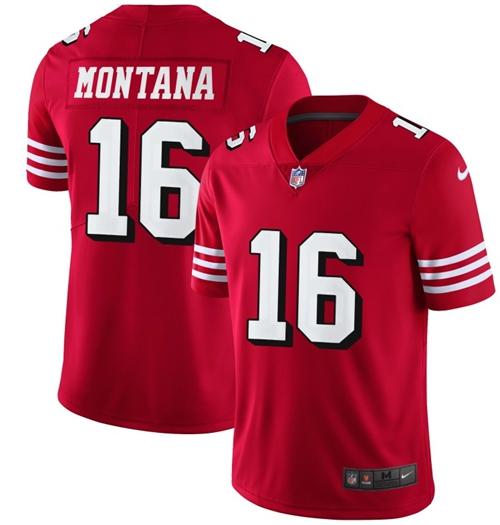 Nike 49ers #16 Joe Montana Red Team Color Stitched NFL Vapor Untouchable Limited II Jersey