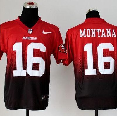 Nike 49ers #16 Joe Montana Red/Black Stitched NFL Elite Fadeaway Fashion Jersey