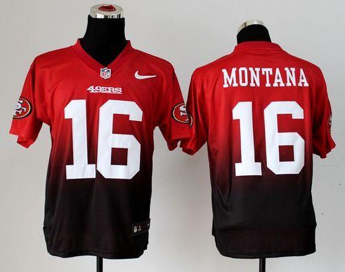 Nike 49ers #16 Joe Montana Red/Black Stitched NFL Elite Fadeaway Fashion Jersey