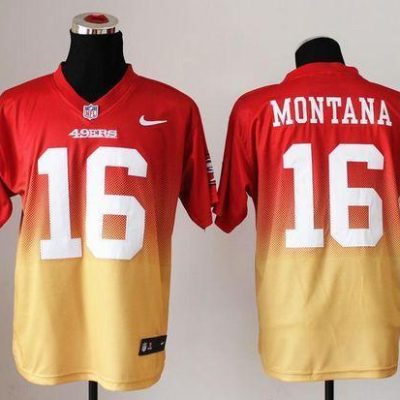 Nike 49ers #16 Joe Montana Red/Gold Stitched NFL Elite Fadeaway Fashion Jersey