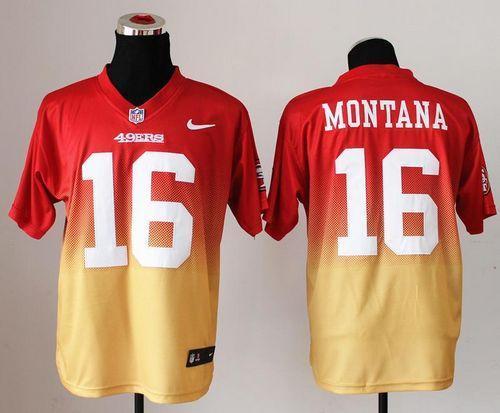 Nike 49ers #16 Joe Montana Red/Gold Stitched NFL Elite Fadeaway Fashion Jersey