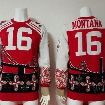 Nike 49ers #16 Joe Montana Red/White Ugly Sweater