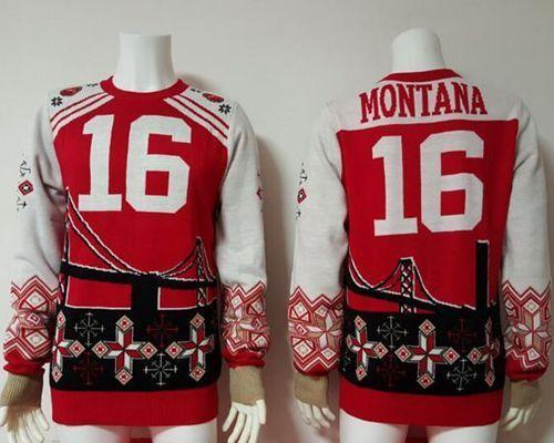 Nike 49ers #16 Joe Montana Red/White Ugly Sweater