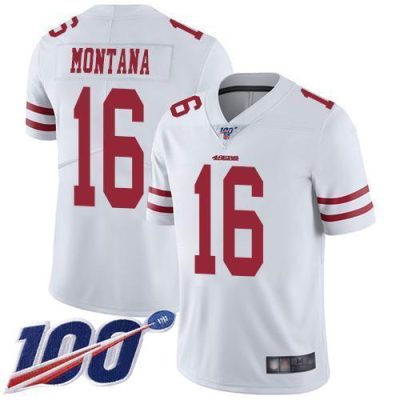 Nike 49ers #16 Joe Montana White Stitched NFL 100th Season Vapor Limited Jersey
