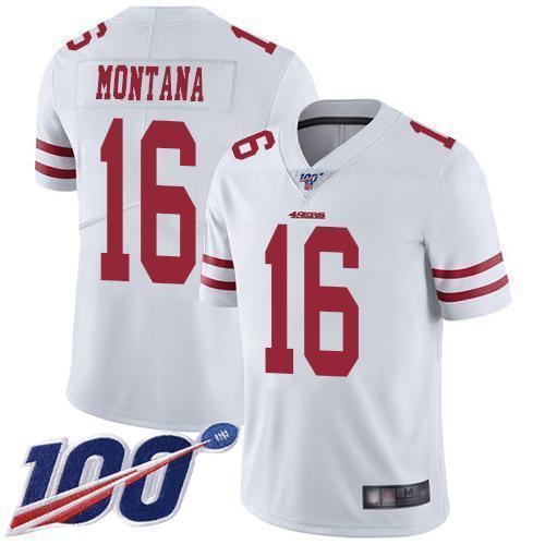 Nike 49ers #16 Joe Montana White Stitched NFL 100th Season Vapor Limited Jersey