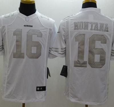 Nike 49ers #16 Joe Montana White Stitched NFL Limited Platinum Jersey