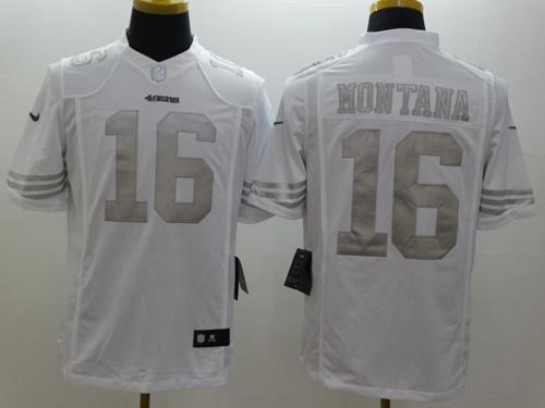 Nike 49ers #16 Joe Montana White Stitched NFL Limited Platinum Jersey