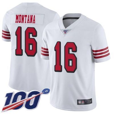 Nike 49ers #16 Joe Montana White Rush Stitched NFL Limited 100th Season Jersey