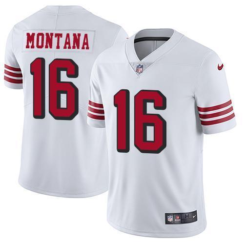 Nike 49ers #16 Joe Montana White Rush Stitched NFL Vapor Untouchable Limited Jersey