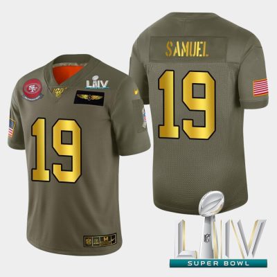 Nike 49ers #19 Deebo Samuel Olive Gold Super Bowl LIV 2020 2019 Salute To Service NFL 100 Limited Jersey