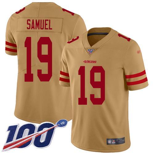 Nike 49ers #19 Deebo Samuel Gold Stitched NFL Limited Inverted Legend 100th Season Jersey