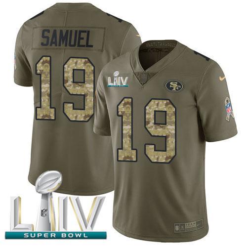 Nike 49ers #19 Deebo Samuel Olive/Camo Super Bowl LIV 2020 Stitched NFL Limited 2017 Salute To Service Jersey