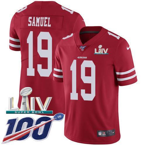 Nike 49ers #19 Deebo Samuel Red Super Bowl LIV 2020 Team Color Stitched NFL 100th Season Vapor Limited Jersey