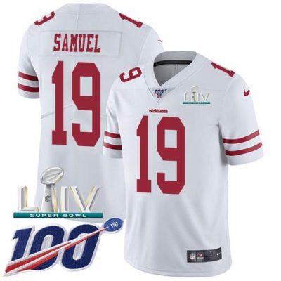 Nike 49ers #19 Deebo Samuel White Super Bowl LIV 2020 Stitched NFL 100th Season Vapor Limited Jersey