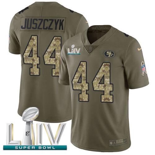 Nike 49ers #44 Kyle Juszczyk Olive/Camo Super Bowl LIV 2020 Stitched NFL Limited 2017 Salute To Service Jersey