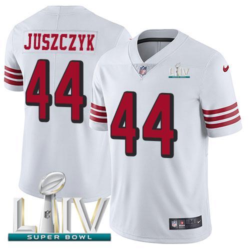 Nike 49ers #44 Kyle Juszczyk White Super Bowl LIV 2020 Rush Stitched NFL Vapor Untouchable Limited Jersey