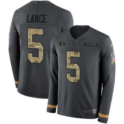 Nike 49ers #5 Trey Lance Anthracite Salute To Service Stitched NFL Limited Therma Long Sleeve Jersey