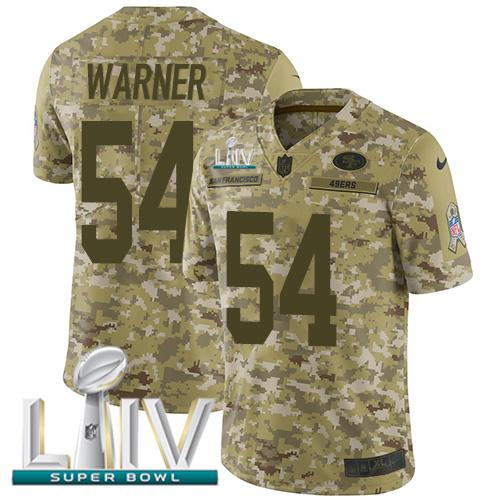 Nike 49ers #54 Fred Warner Camo Super Bowl LIV 2020 Stitched NFL Limited 2018 Salute To Service Jersey