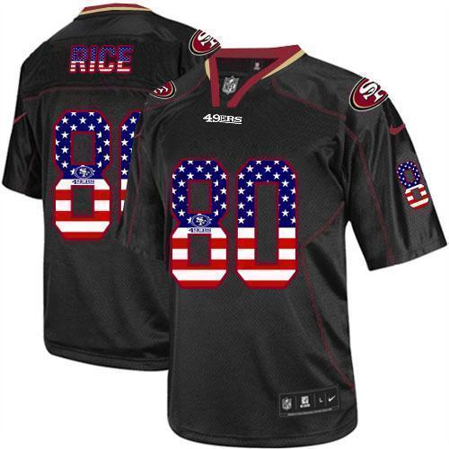 Nike 49ers #80 Jerry Rice Black Stitched NFL Elite USA Flag Fashion Jersey