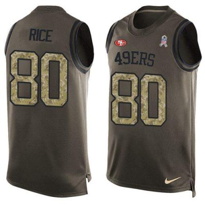 Nike 49ers #80 Jerry Rice Green Stitched NFL Limited Salute To Service Tank Top Jersey