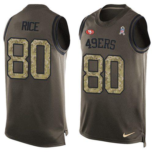 Nike 49ers #80 Jerry Rice Green Stitched NFL Limited Salute To Service Tank Top Jersey