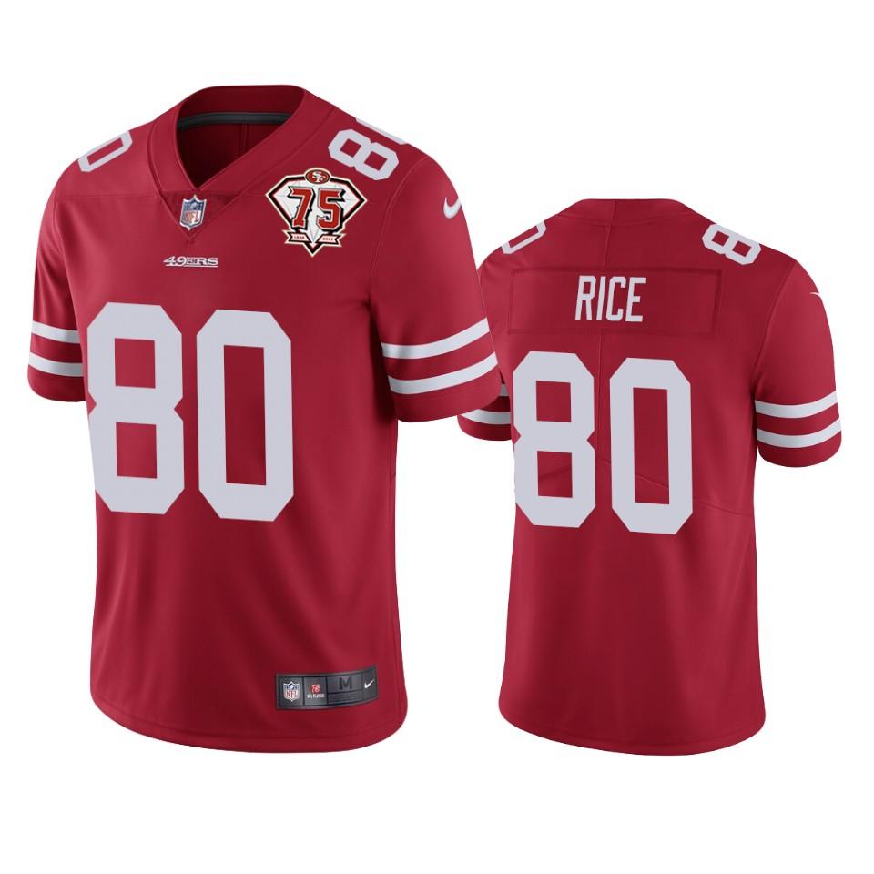 Nike 49ers #80 Jerry Rice Red 75th Anniversary Stitched NFL Vapor Untouchable Limited Jersey