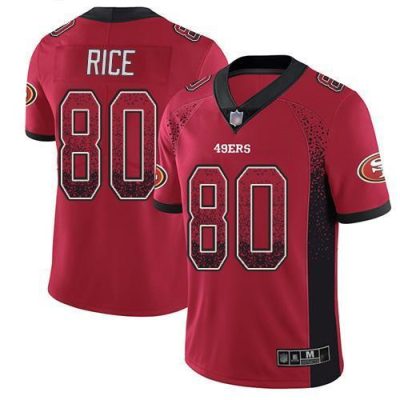 Nike 49ers #80 Jerry Rice Red Team Color Stitched NFL Limited Rush Drift Fashion Jersey