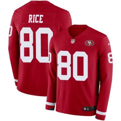 Nike 49ers #80 Jerry Rice Red Team Color Stitched NFL Limited Therma Long Sleeve Jersey