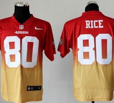 Nike 49ers #80 Jerry Rice Red/Gold Stitched NFL Elite Fadeaway Fashion Jersey