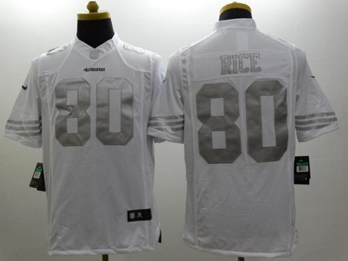 Nike 49ers #80 Jerry Rice White Stitched NFL Limited Platinum Jersey